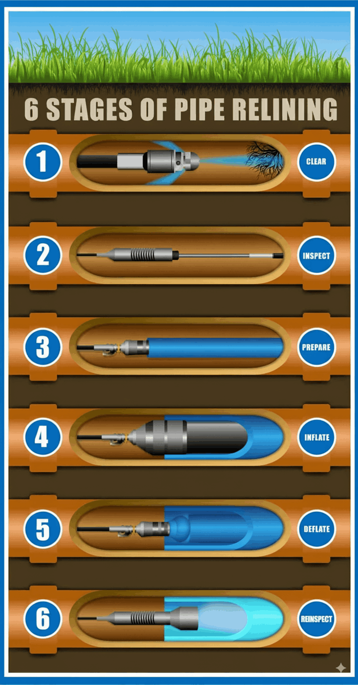 The 6 stages of pipe relining